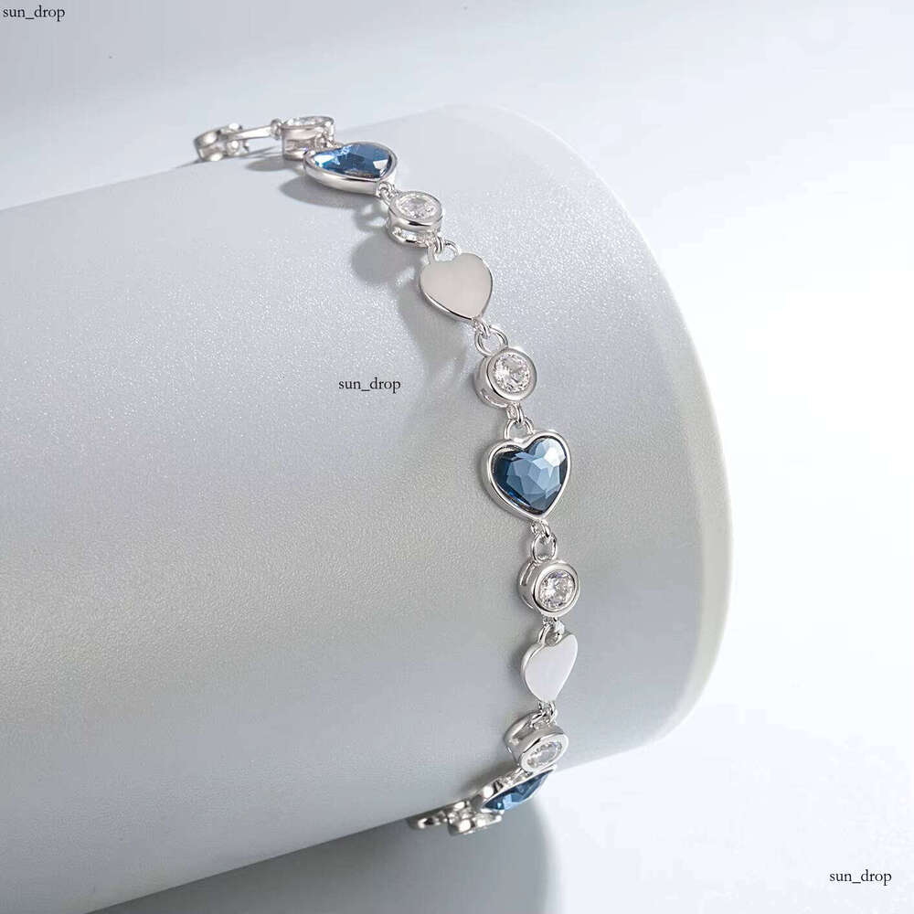 VVS Moissanite Fine Ocean S925 Sterling Silver Sea Blue Crystal Love Heart Necklace Earrings Bracelet Jewelry Set