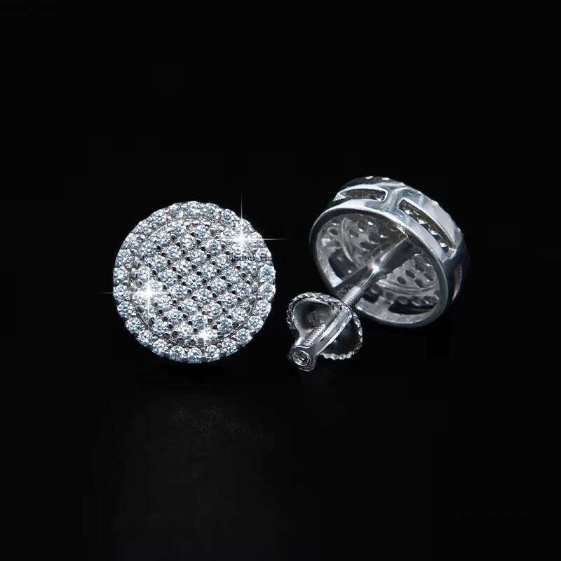 VVS Moissanite With GRA Certificate Hip-Hop Style VVS D Color Full Silicon Stone S925 Silver Plated 18k Men's Earrings