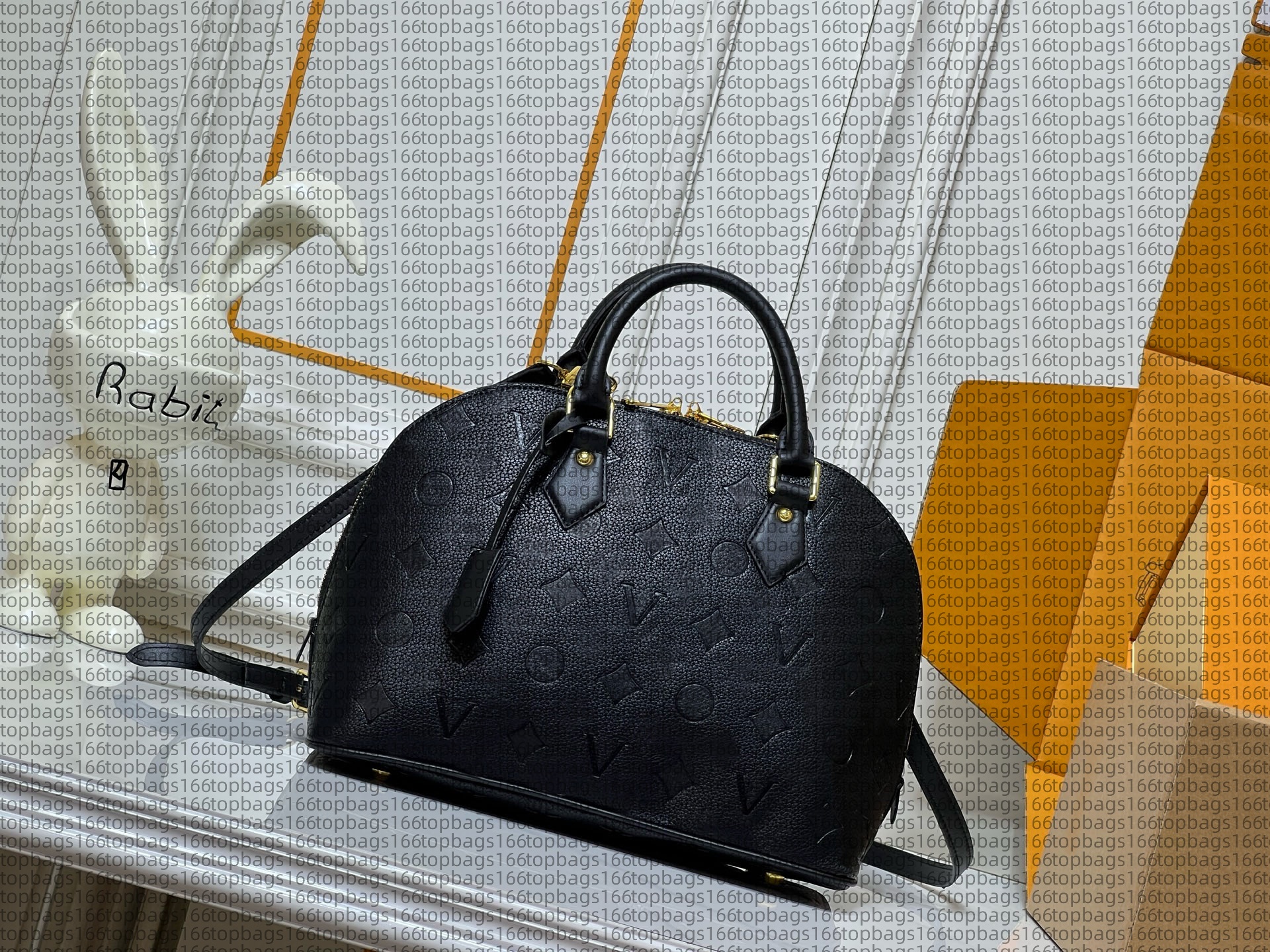 M26489 Sac fourre-tout Al ma BB Shell Package Sac à main d'embrayage Sacs de conception en cuir véritable Noir en relief épaule bandoulière paque