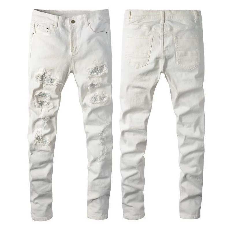 Spring and Autumn Fashion Trend Solid Color Perforated Elastic Jeans Mens Comfortable Sports Straight Leg High-Quality Jeans M251209