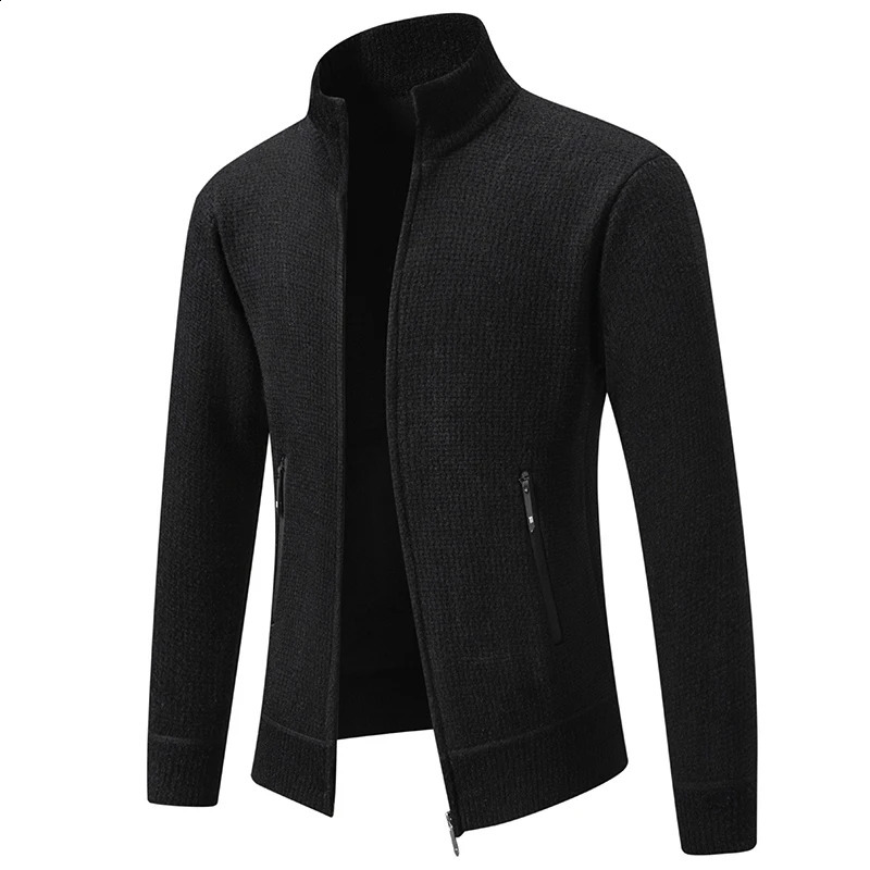 Winter Thick Knit Cardigan Men Solid Color Stand Collar Casual Sweatercoat Mens Fashion knitted Outerwear Coats Warm Cardigans 251129