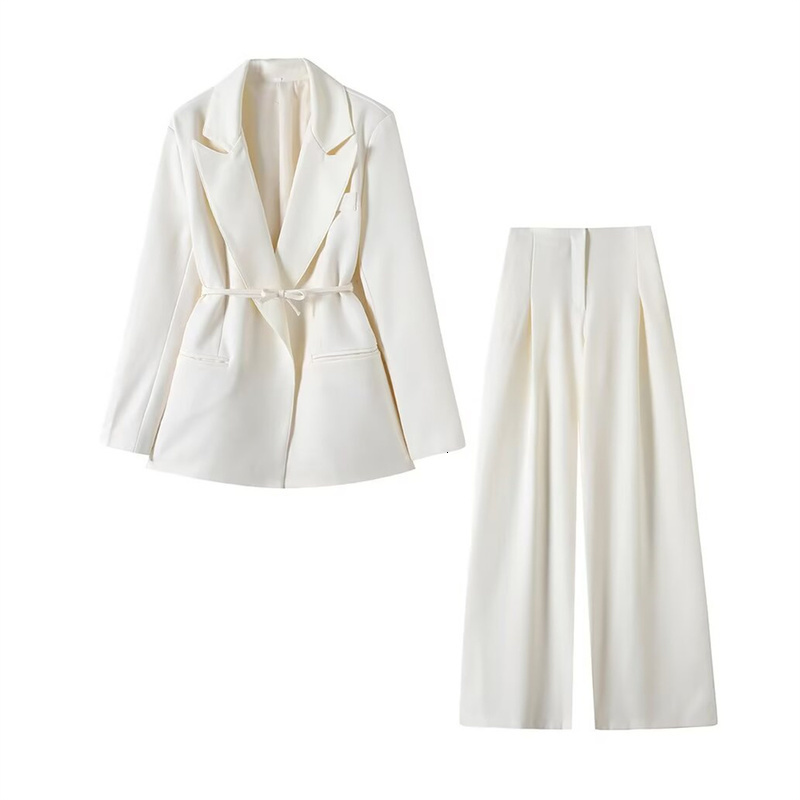 womens versatile belt decoration long sleeved suit jacket fashionable high waisted pleated pants casual 251201