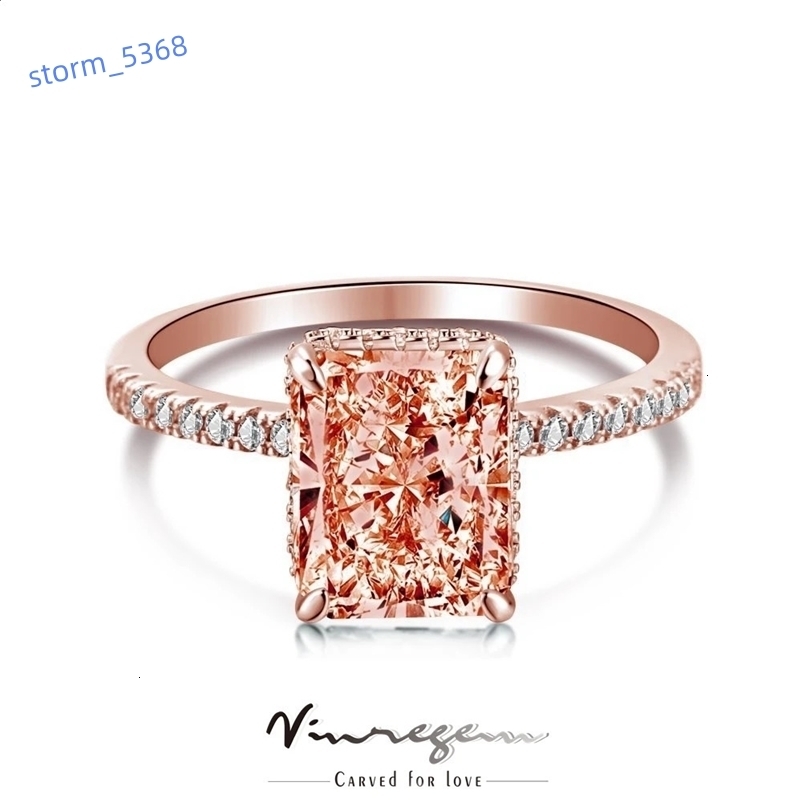Vinregem 925 Sterling Silver Rose Gold Crushed Ice 5CT Morganite Synthetic Wedding Party Ring for Women Wholesale 250109bj