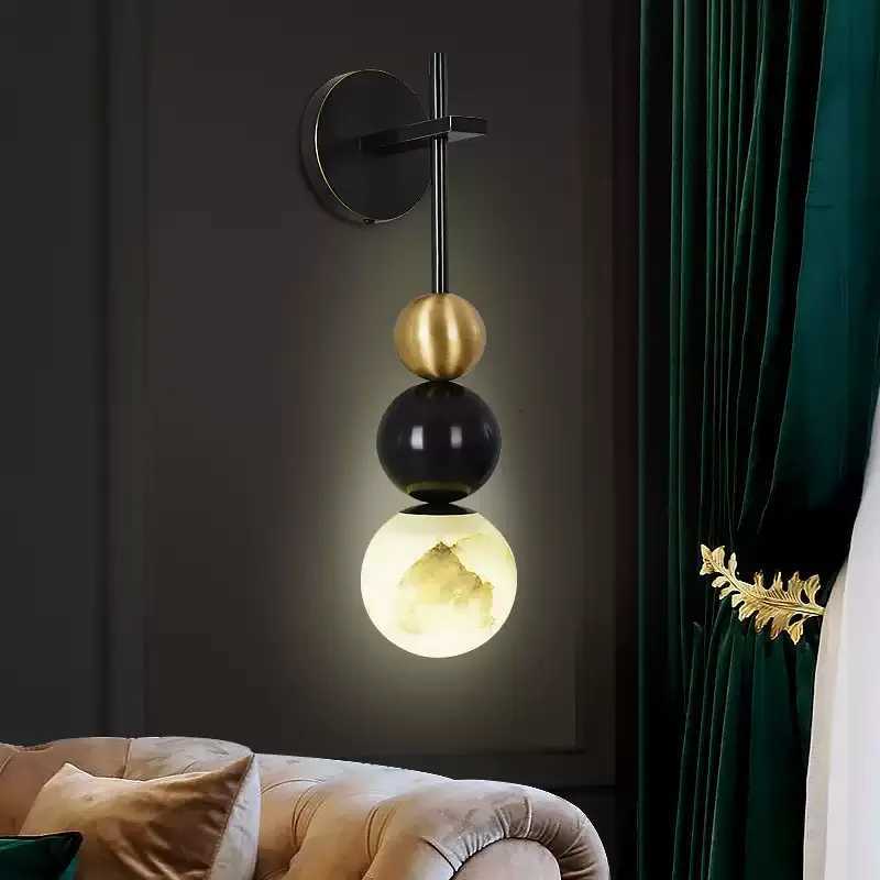 Lámpara de pared nórdica de cobre con mármol Natural español, aplique contemporáneo para dormitorio, estudio, pasillo, entrada, iluminación M251209