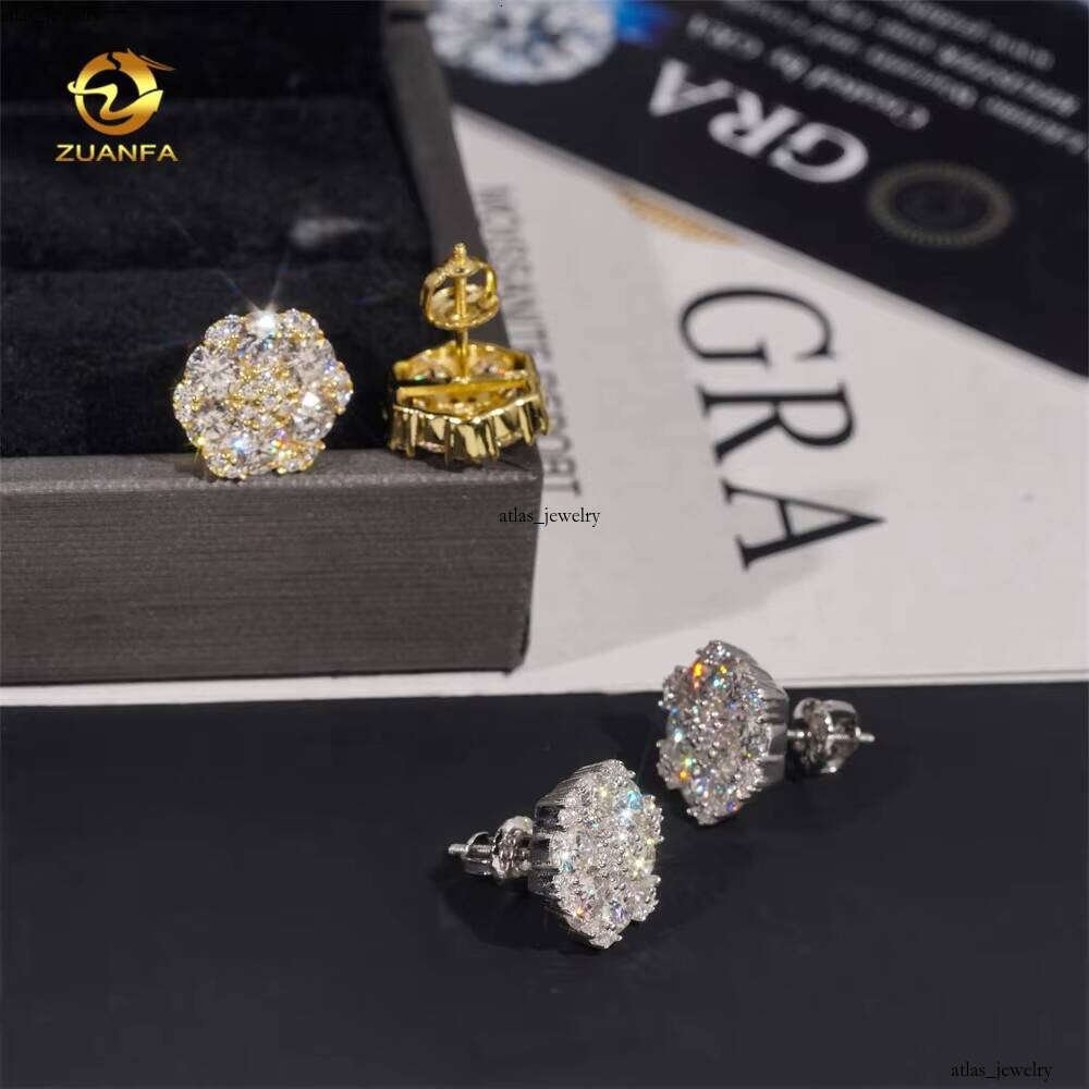 Luxurious High-Quality Hot-Selling Flower 925 Sterling Silver Hip-Hop Iced VVS Moissanite Earrings