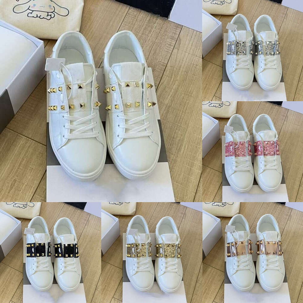 Rivews Casual Shoes Low Open Sneakers Flat bottom Leather Retro black white pink beige Luxury Calfskin Vintage Sports Loafers Trainers Designer wome