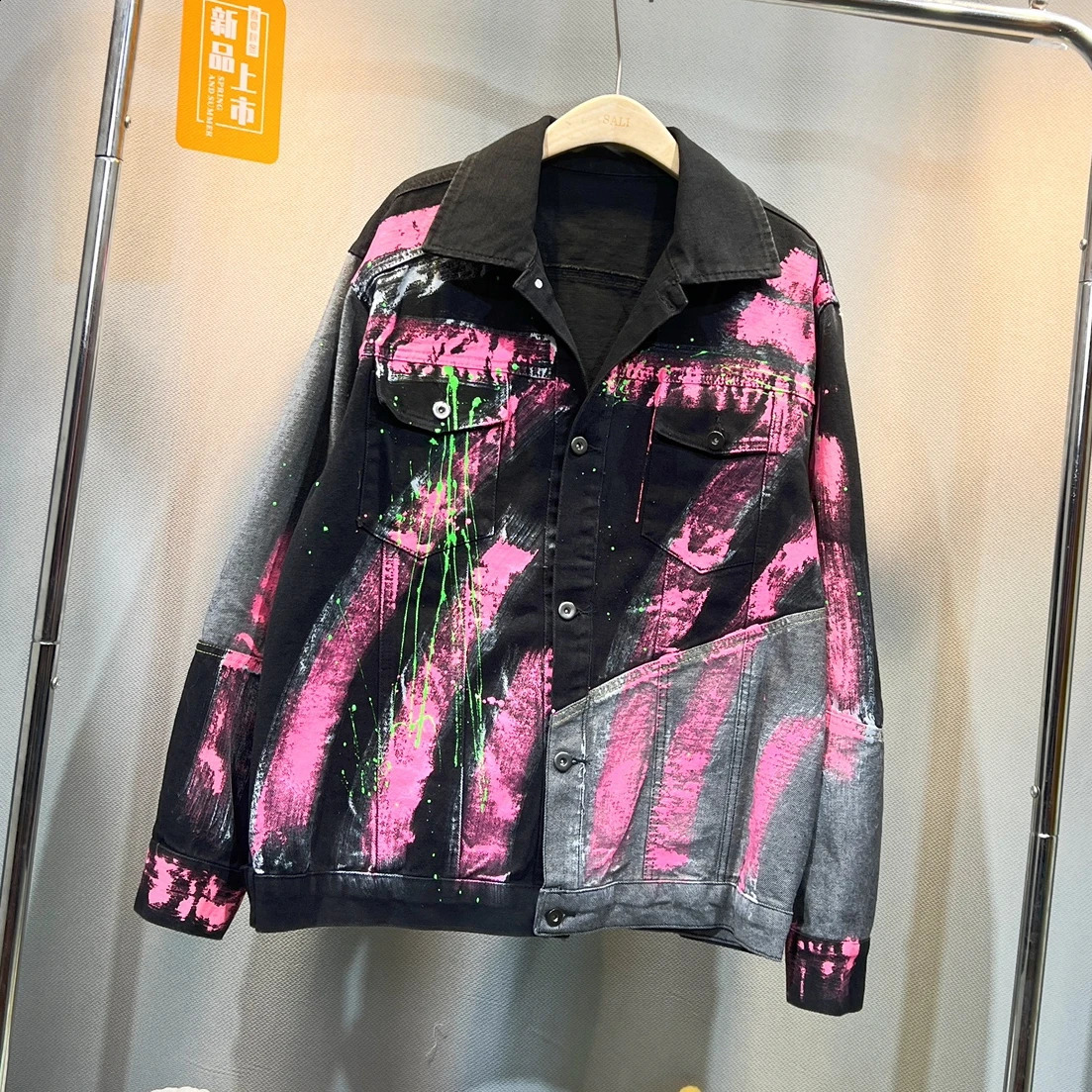 Summer Women Tie Dyed Graffiti Hand Painted Denim Jacket Autumn Jeans Coat Ins Loose Contrast Color Cow Cardigan Crop Tops 251201