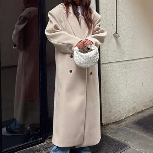 Autumn Winter European And American Cross-Border Women's Fashion Elegant Commuter Suit Collar Long Classic Retro Woolen Coat Jacket B5