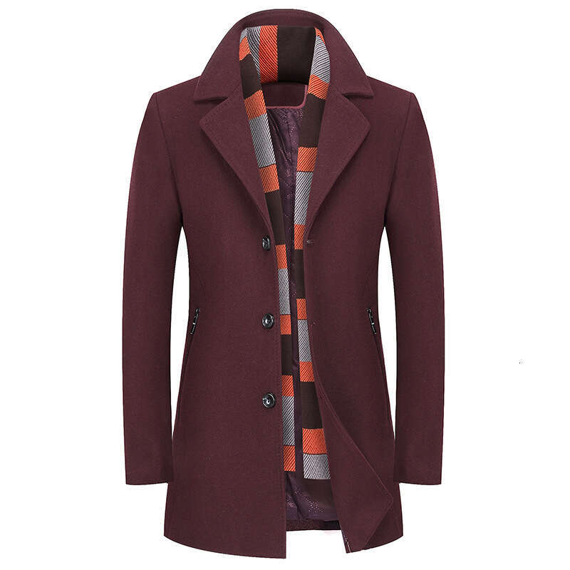 Autumn Winter New Fashion Korean Style Men's Jacket Scarf Cold-Proof Woolen Coat Factory Wholesale