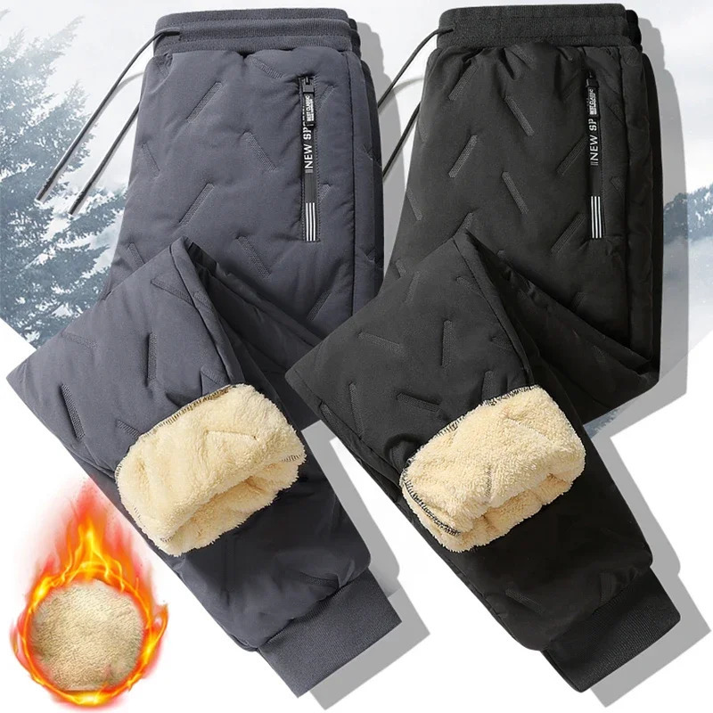 Winter Sweatwear Men Plush Thick Fleece Sweatpant Lambswool Thermal Trousers Casual Pants Waterproof Windproof Warm Cotton Pants251205