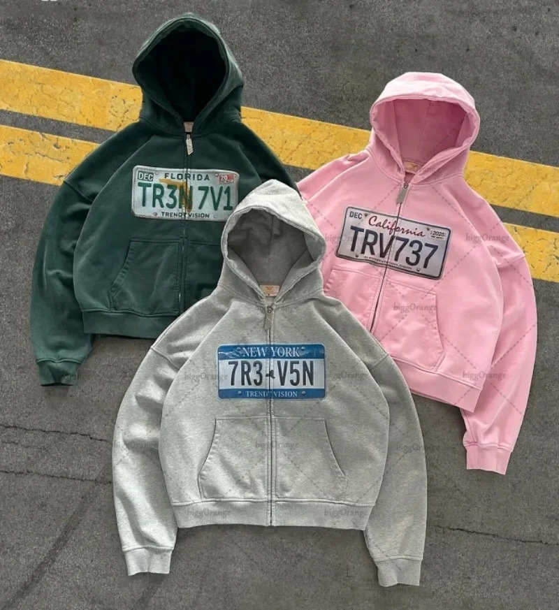 Y2K Retro Zip Up Hoodie Hip-Hop Printed Letter Casual Streetwear For Men And Women Gothic Harajuku Fashion Oversized Sweatshirts 251205