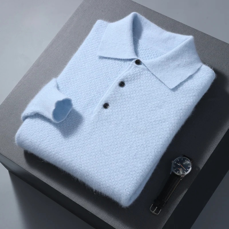 Mens 100 Mink Cashmere Large Size Sweaters Autumn Winter Solid POLO-neck Casual Knit Pullovers Men Long Sleeve Warm Jumper to 251205