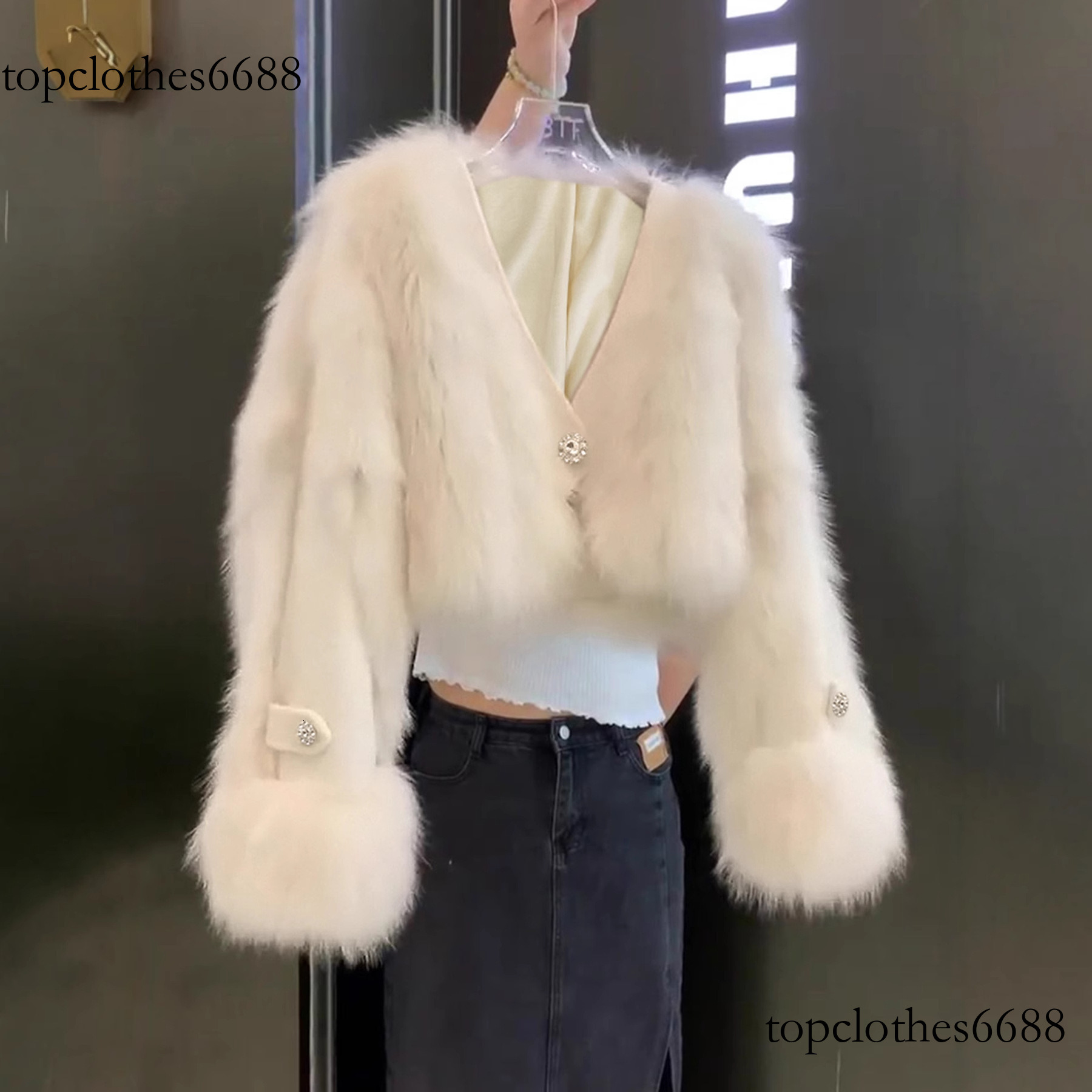 real fur coat women Cross-Border Foreign Trade Hot-Selling Large V-Neck Faux Fox 2025 Autumn Winter Elegant Petite Short Fur Coat