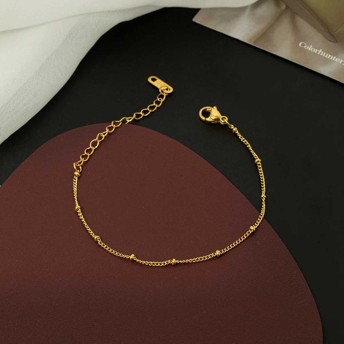 316L Stainless Steel Ball Chain Bracelet For Women Simple Gold colour Layered Thin Beads Bracelets Jewelry Wholesale/DropshippinXJ251209