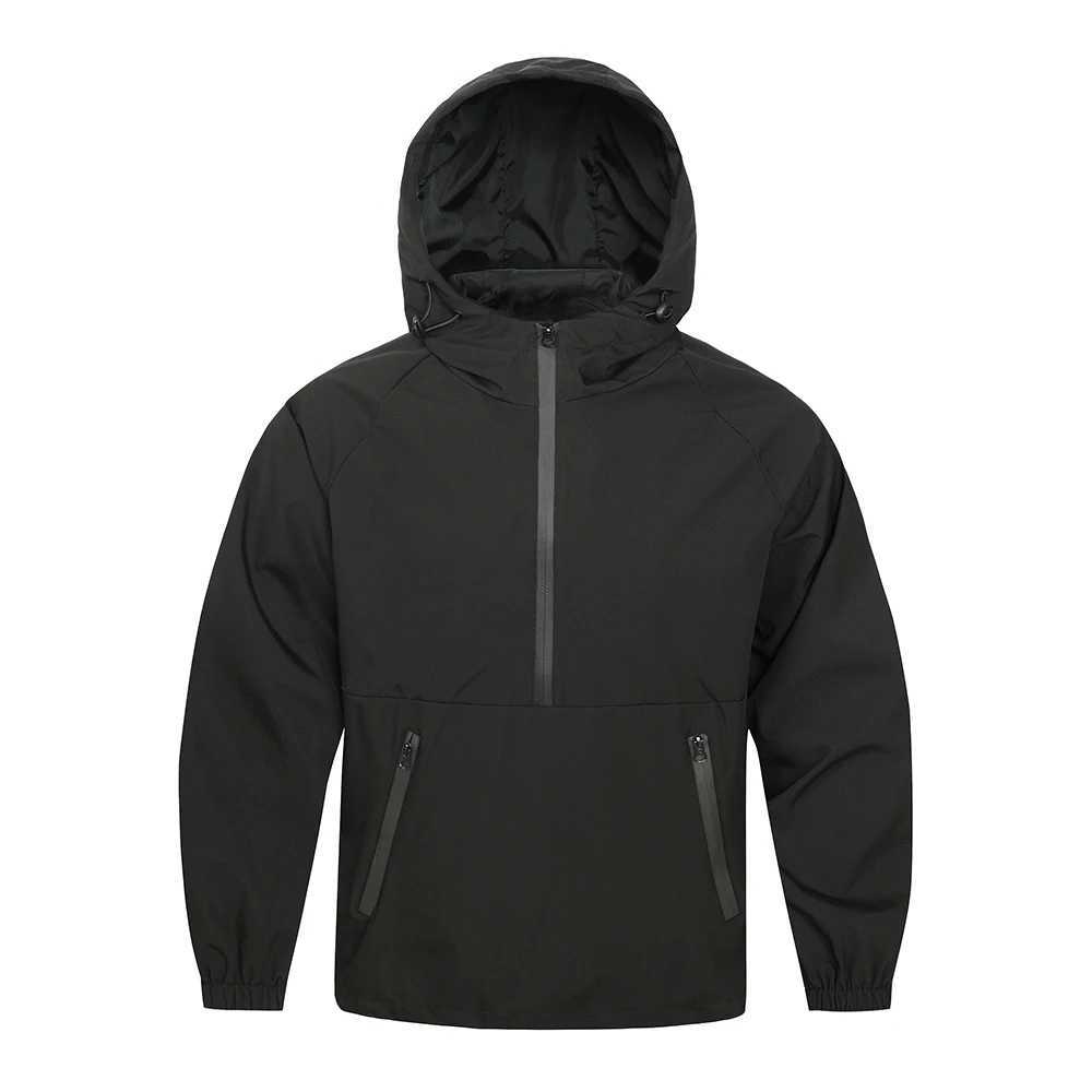 New Autumn Mens Hooded Pullover Jacket Fashionable Outdoor Windproof Semi-zipper Design Loose Coat Male Black Clothing W251209