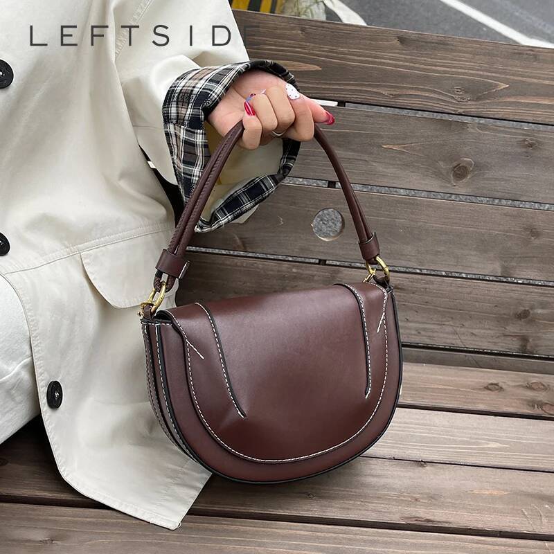 LEFTSIDE Women Small PU Leather Saddle Crossbody 2025 Winter Vintage Shoulder Bag Luxury Designer Female Handbags And Purses
