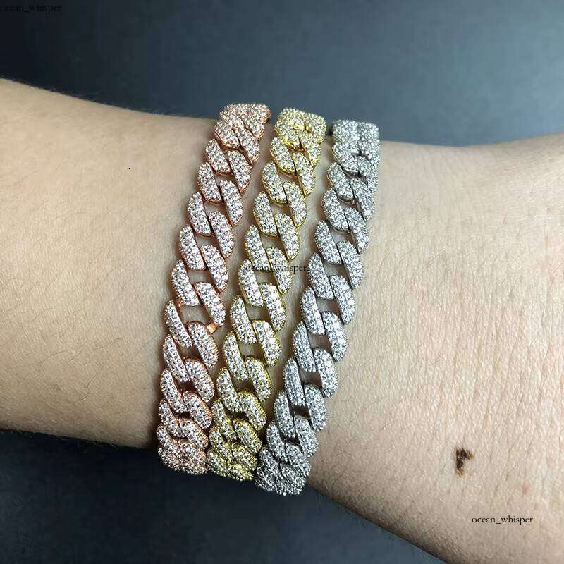 Fancy Men's Gold Plated 5A VVS Moissanite Women's 925 Sterling Silver Jewelry Miami Cuban Chain Bracelet VVS Moissanite