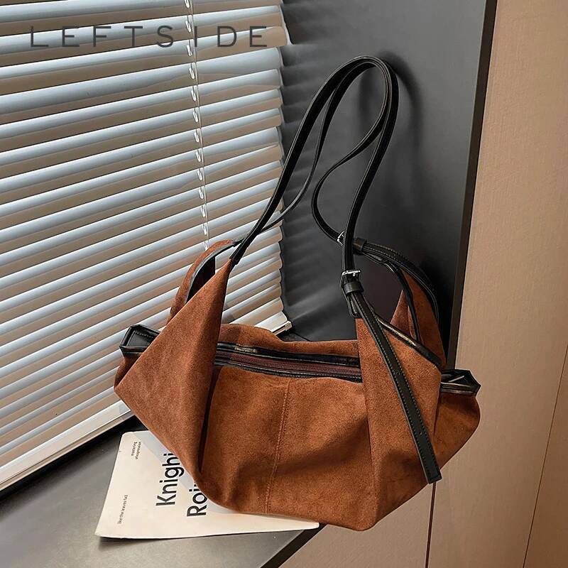 LEFTSIDE Fashion Shoulder Bags For Women Design Faux Suede Hobo Bag 2025 Latest Luxury Designer Solid Color Handbags And Purses