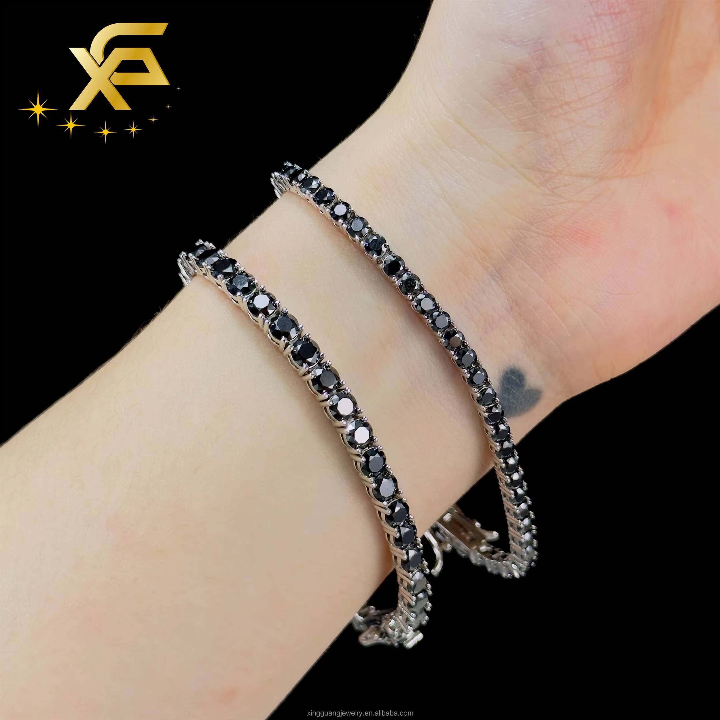 Hot Sale Mystic Black Moissanite S925 Silver 2mm to 65mm Prong Setting Tennis Bracelet Tennis Chain Jewelry Bracelets