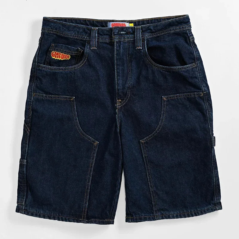 Summer Empyre Dark Blue Skateboard Denim Shorts Patchwork Embroidery Loose Jeans Wide Leg Pants HipHop Rock Street 251204