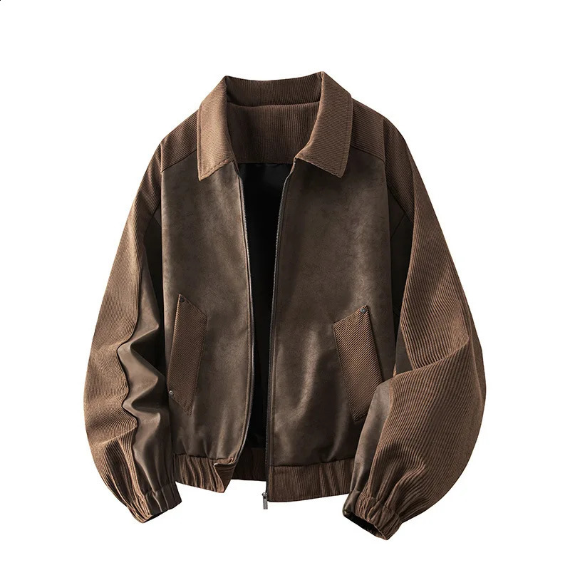 Mens PU leather jacket winter lapel American retro workwear jacket fashionable versatile coat loose casual trendy mens wear 251205BJ