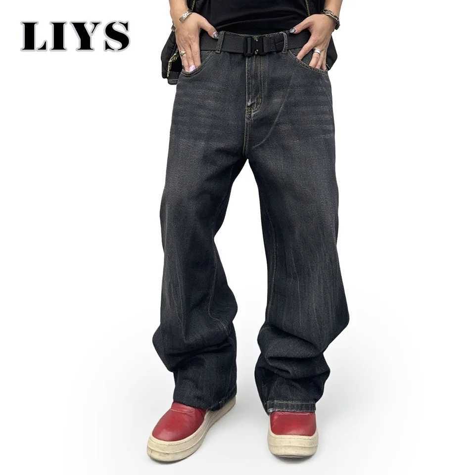 2025 Autumn Mens American Retro Loose Straight Leg Jeans Male Winter Black Daily Casual Denim Pants Women Baggy Stacked Jeans M251209