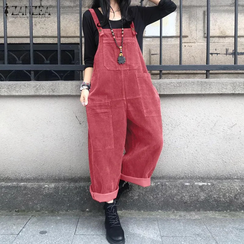 Kaftan Corduroy Overalls Womens Spring Jumpsuits ZANZEA 2025 Casual Suspender Harem Pants Female Solid Rompers Femme Oversize251205