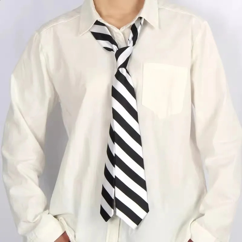 5CM Black White Striped Neckties For Men Formal Dress Neckwear Silk Imitation Narrow Neck Ties Women Shirts Casual Daily Cravate 251201