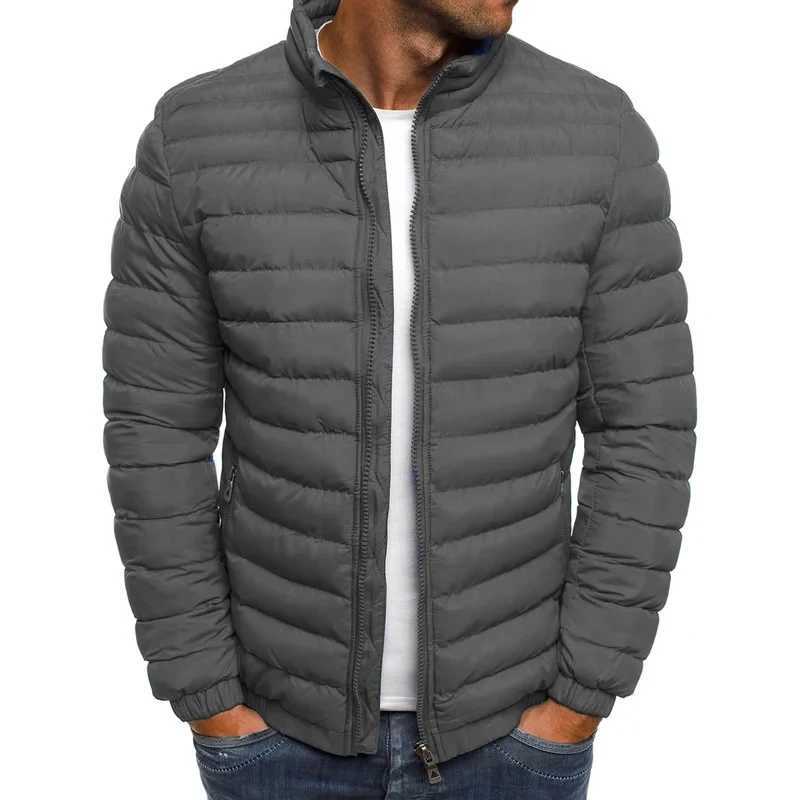 Winter mens stand up collar warm jacket street fashion casual solid color business zipper thin winter outdoor jacket W251209
