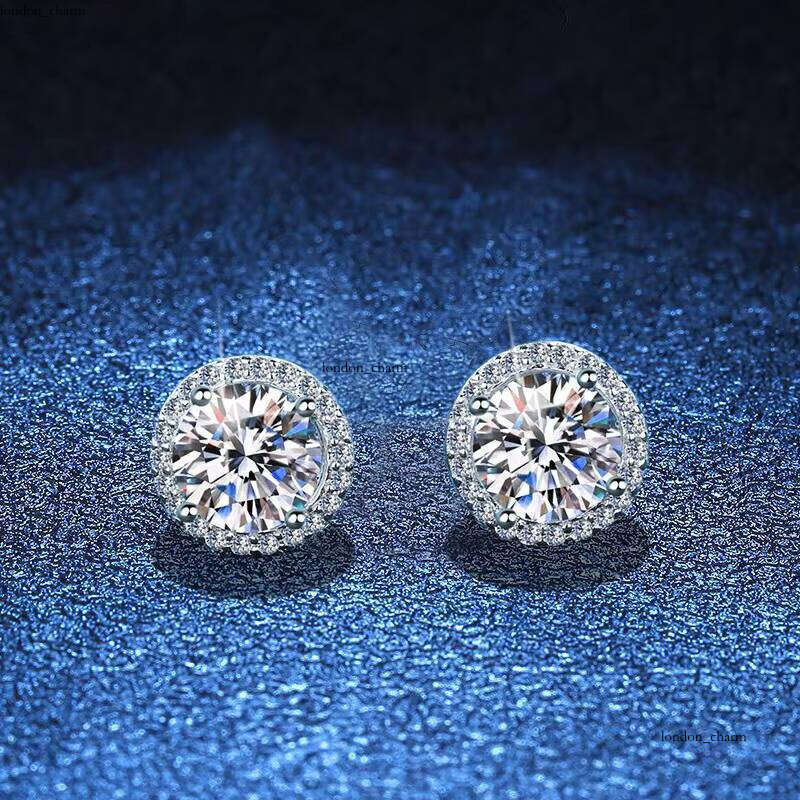Wholesale DEF VVS1 Silicon Stone Halo Earrings Solid 925 Sterling Silver With GRA Certificate Pass VVS Moissanite Tester