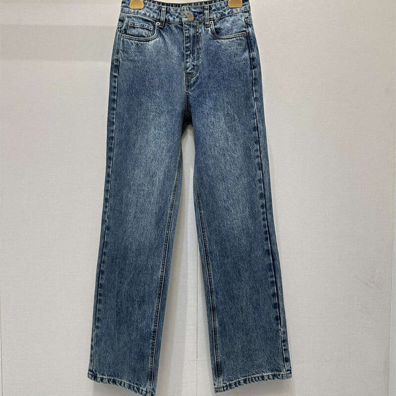Designer 25 Autumn Winter New High-End Miu Simple Casual Versatile Distressed Fashionable Washed Blue Jeans e8e9