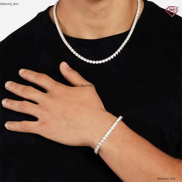 VVS Moissanite In Stock 5mm Bracelet High Quality 925 Silver Iced Out Men's Round Brilliant Cut VVS Silicon Stone Tennis Chain