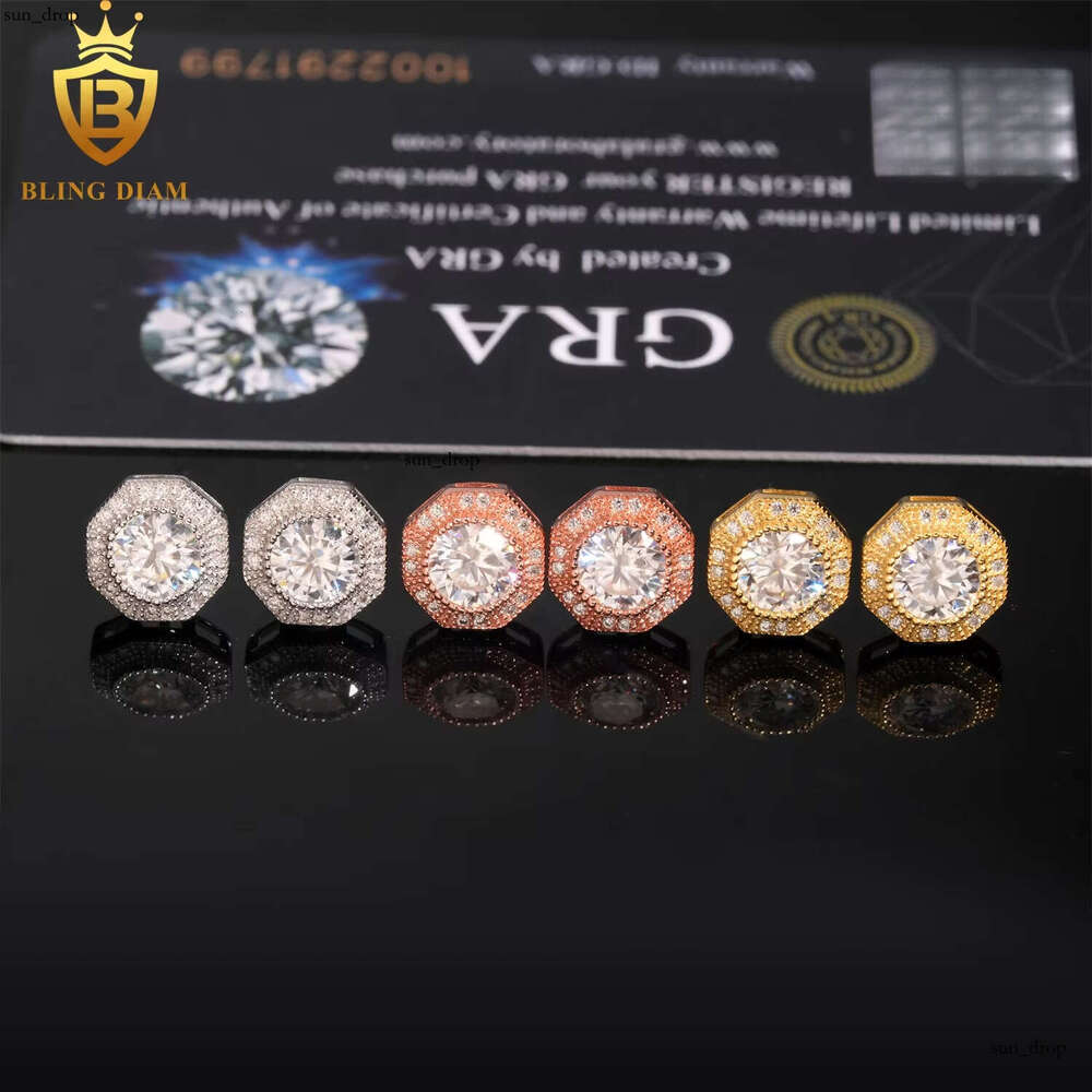 Factory Wholesale Price 925 Silver Iced Vvs Diatomaceous Earth Earrings Round Cut VVS Moissanite Fine Jewelry