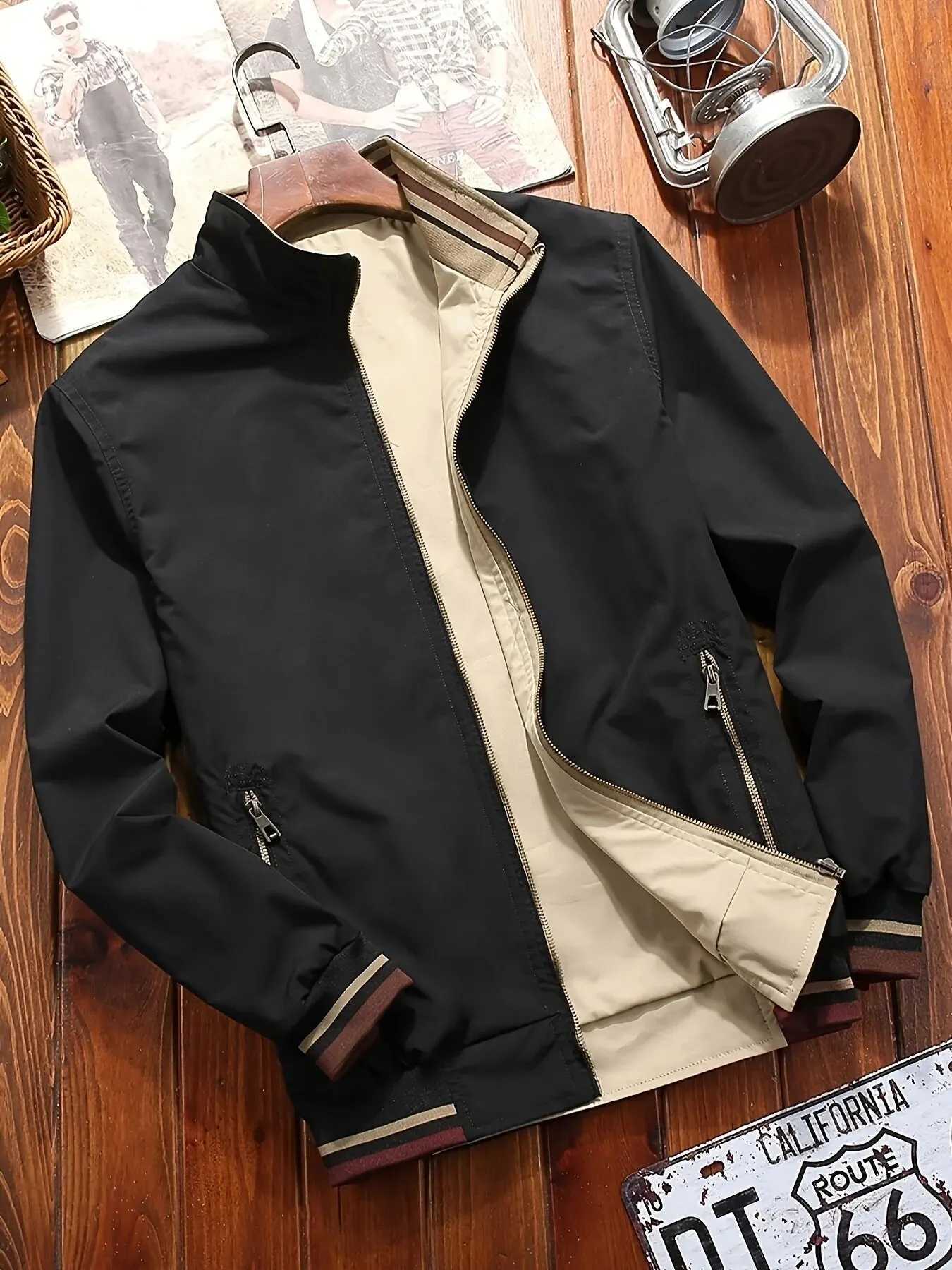 Giacca sportiva da uomo Cappotto Tasche con cerniera con risvolto Cappotto con polsini a coste antivento per l'uso quotidiano W251209