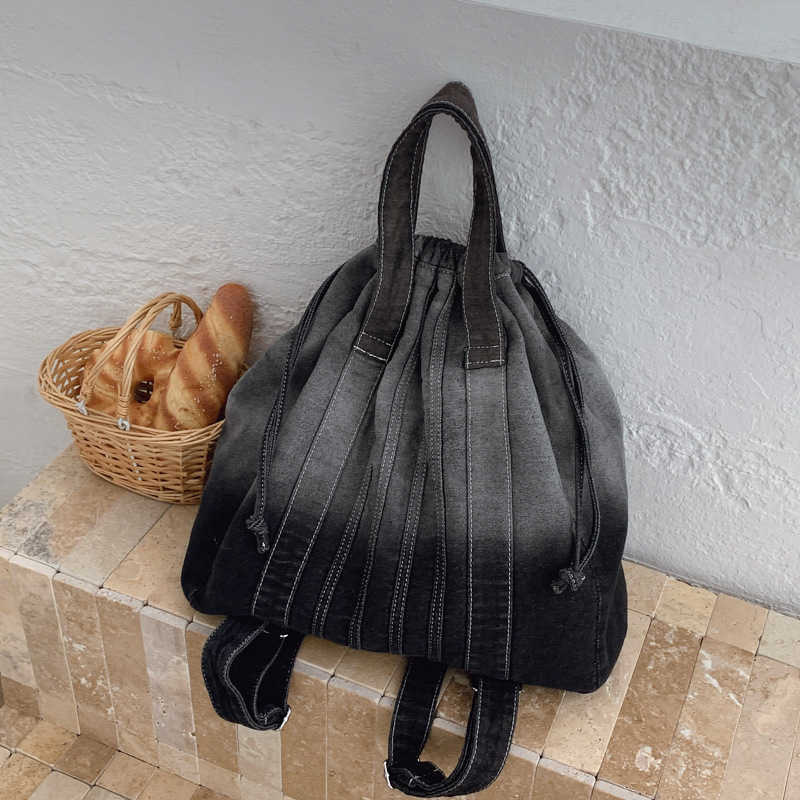 2025 autunno nuova grande capacità zaino per studenti universitari borsa in tela denim da donna borsa a tracolla doppia casual semplice di alto valo