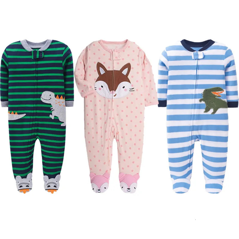 Winter Baby Clothes born Boys Girls Warm Footed Fleece Jumpsuit Cute Dinosaur Rompers Fox Zipper Cotton Infants Pajamas 012M 251018