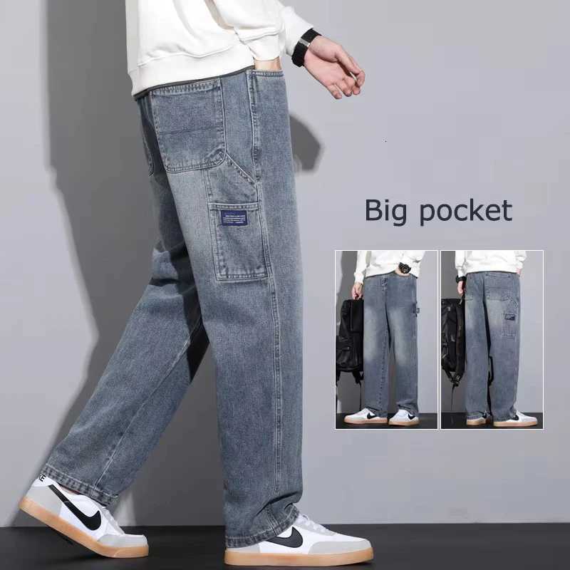 Vintage Jeans Mens 2025 Autumn New Straight Pocket Cargo Pants Loose Wide streetwear Casual Denim Trousers Male M251209