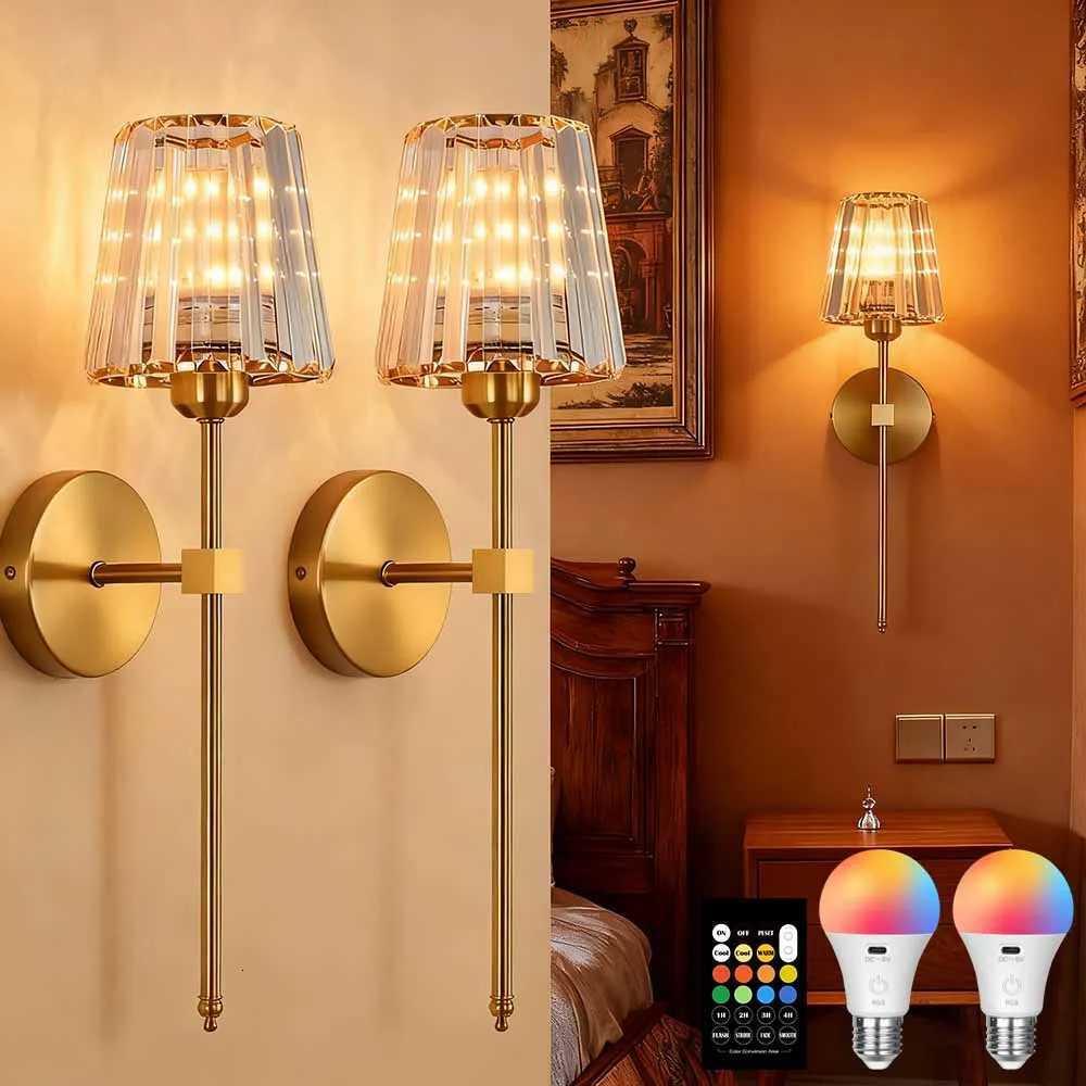 Lámpara de pared de cristal nórdico 1/2 unids Oro Negro Plata RGB Control remoto Regulable Recargable Inalámbrico Sala de estar Dormitorio Iluminaci