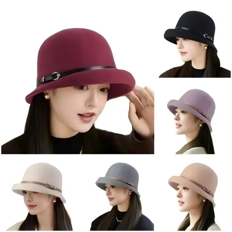 Knitted Hat for Women Solid Color Belt Rolled Edge Fashionable British Style Bucket 251205