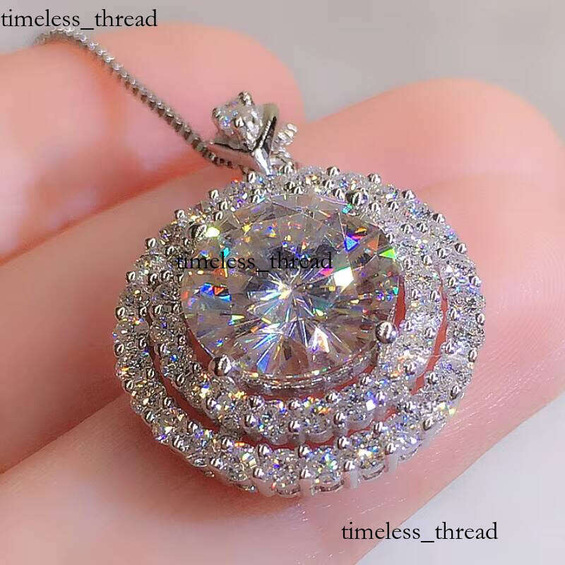 Luxury Grass Stone Jewelry Exquisite 925 Silver Plated 3ct Round Brilliant Cut Micro Pave VVS Moissanite Pendant Wedding Women Necklace