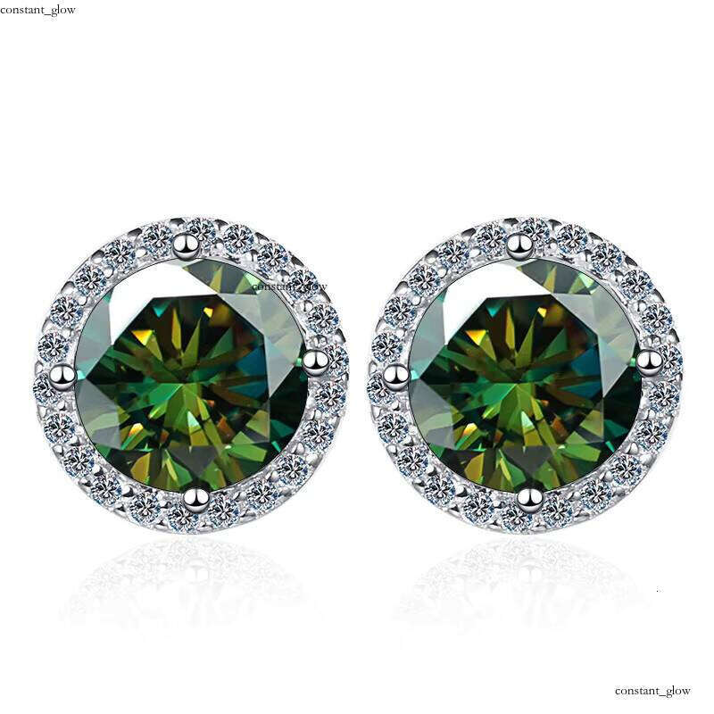 VVS Moissanite 9 Luxury VVS1 D Round Cut 1CT Colorful Chrysolite Jewelry Fashion 925 Sterling Silver Four-Prong Surround Inlaid Earrings