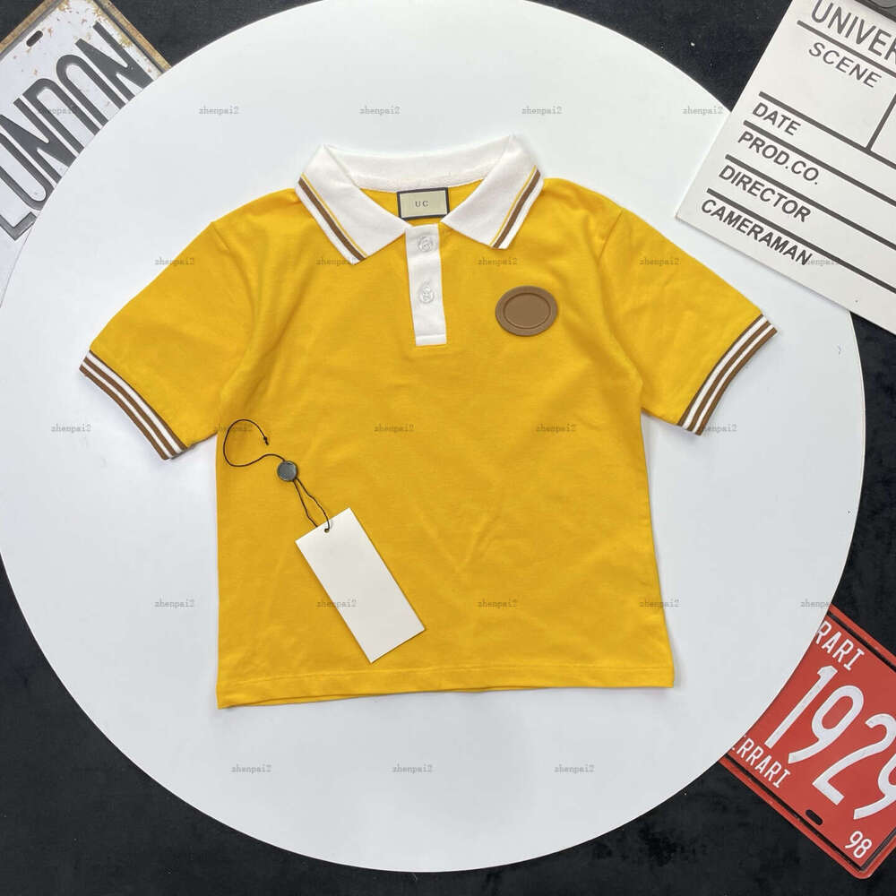 Luxury child Short sleeve Polo shirt Bright yellow design baby lapel tee kids designer clothes boys girls T-shirts A236X07N056-b