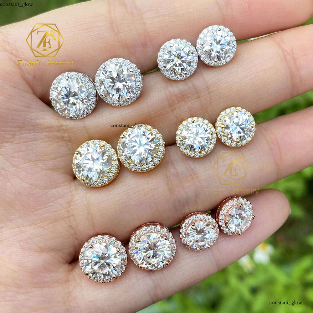 VVS Moissanite RTS 6.5mm Classic White Gold Plated 925S Round Brilliant Cut D VVS Sandstone Earrings for Engagement and Wedding Party Gifts