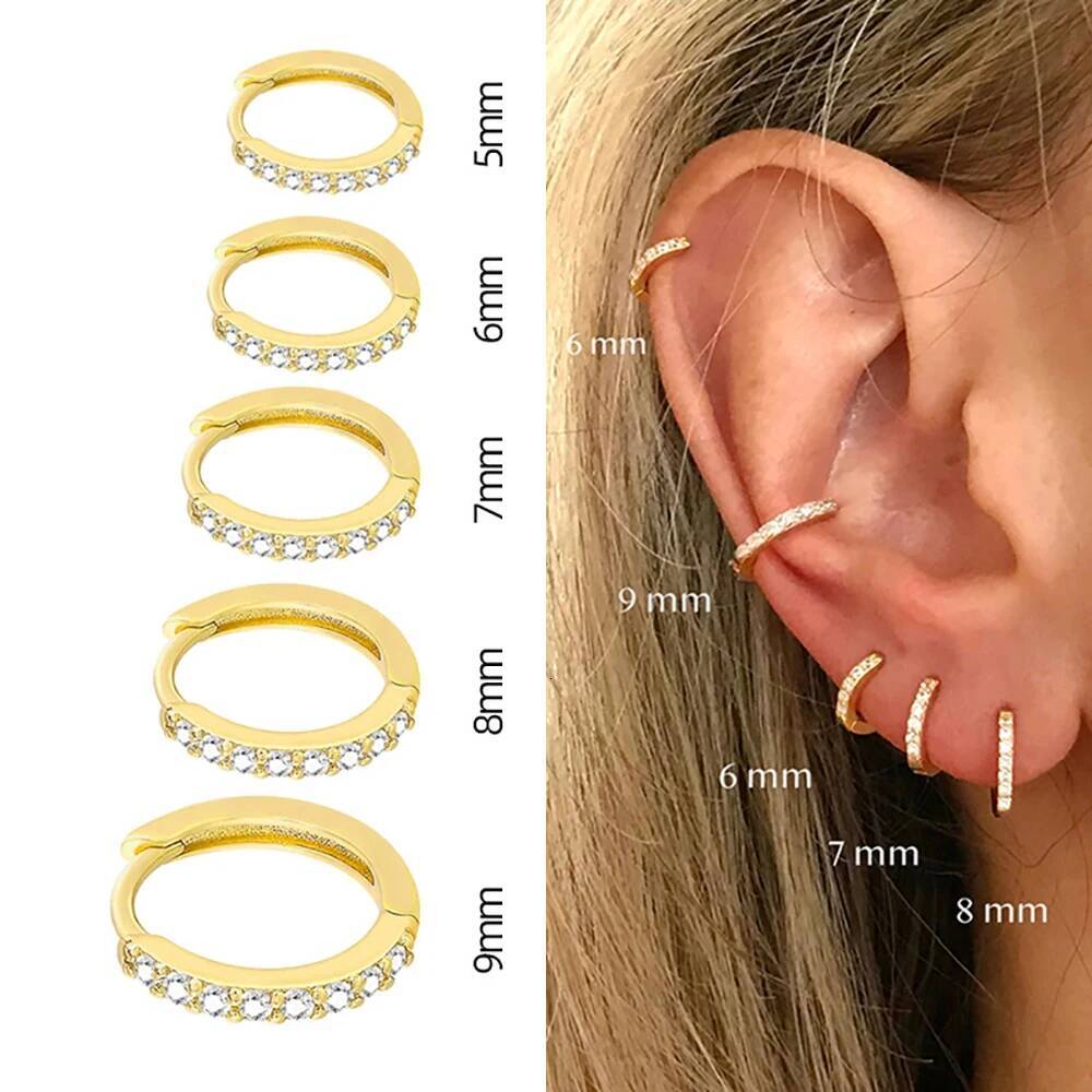 2PCS Stainless Steel Minimal Crystal Zirconia Hoop Earrings Gold Silver Color Small Huggie Cartilage Earring Piercing Jewelry ddmythur
