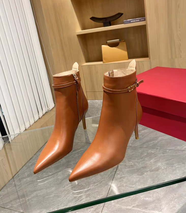 2025S I-LOGO v--logo Winter Leather Boot Sexy Dress Pumps Boots Garava Tan-Go Ankle Boot Black Calfskin Leather Strappy Pointed Toe stiletto High He