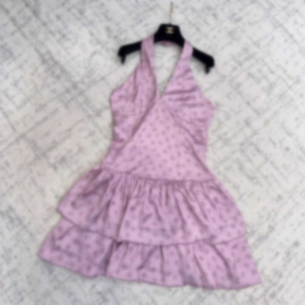 Designer Purple Sweet Age-Reducing V-Neck Floral For Women Summer Korean Style Elegant Retro Waist-Cinching Vest Short Dress 9a9f