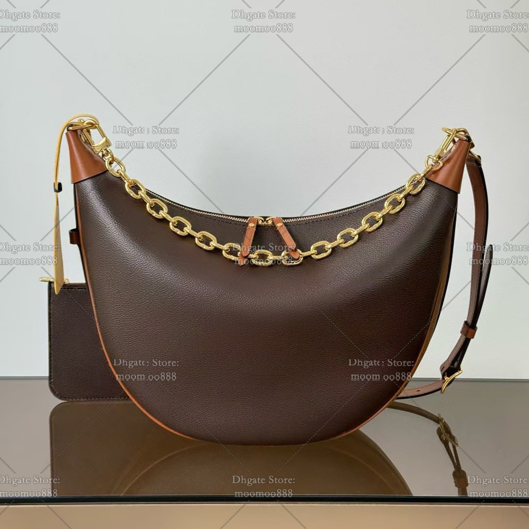 12A All-New Mirror Quality Designer Moon Bag 38cm Large Capacity Hobo Handbags for Women Luxury Shoulder Bag Brown Crossbody Purse with Mini Pouch M