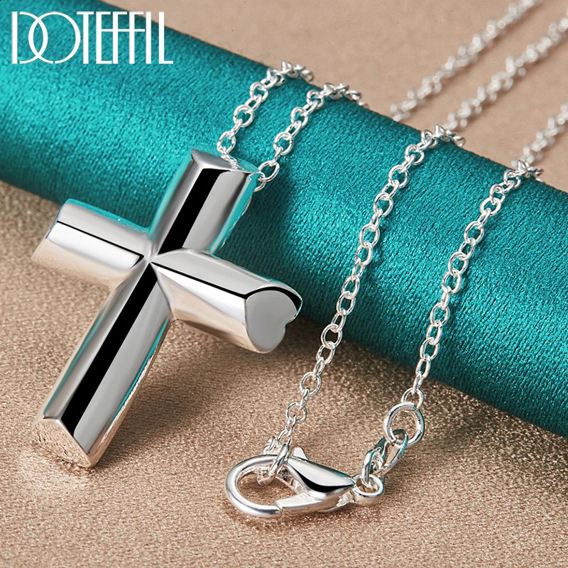 DOTEFFIL 925 Sterling Silver Cross Pendant Necklace 18-30 Inch Chain For Woman Man Fashion Wedding Engagement Party Jewelry 251205