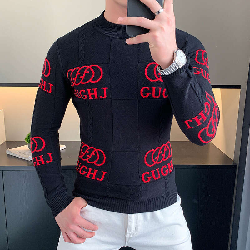 Men's Autumn Fashion Trend European Style Knitted Sweater Long Sleeve Slim Fit Versatile Warm Top