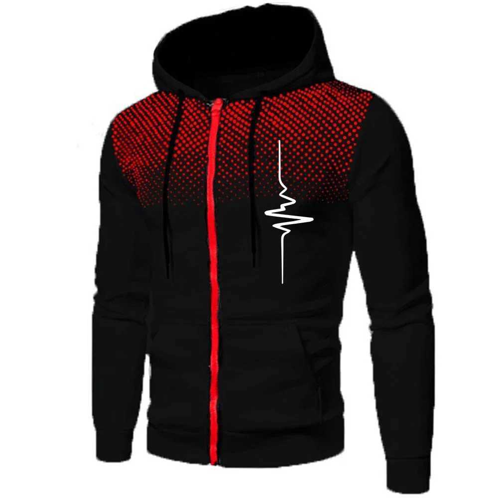 Hot Sales Mens Zipper Jacket Printing Casual Sweatshirts Sports Pants Quality Office Jogging Men Clothing Round Dot Hooded Coat W251209